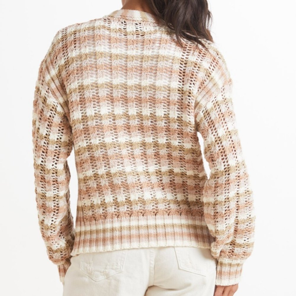 Evereve John + Jenn Julianna Stripe Cardigan Beige Pink White Multi Size XS - Picture 4 of 12